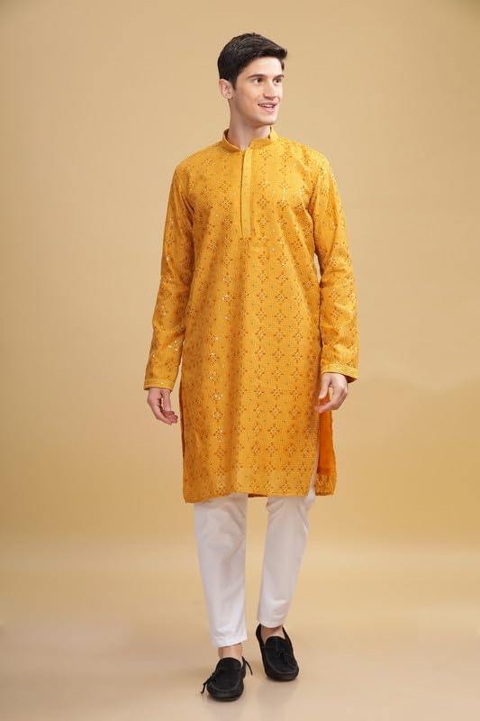 Be Active MenS Cotton Regular Kurta (Sk0801-Kr_Mehndi Yellow