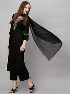 ANNI DESIGNER Womens Cotton Blend Straight Embroidered Kurta with Pant & Dupatta (Dacia Black_XL_Black_X-Large)