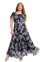 Shasmi WomenS Navy Blue Georgette Digital Floral Printed Floral Printing Short Sleeve A-Line Maxi Gown Dress For Women (Gown Dr