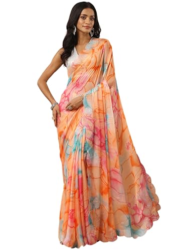 Libas Printed Chinon Saree For Women (92107P)