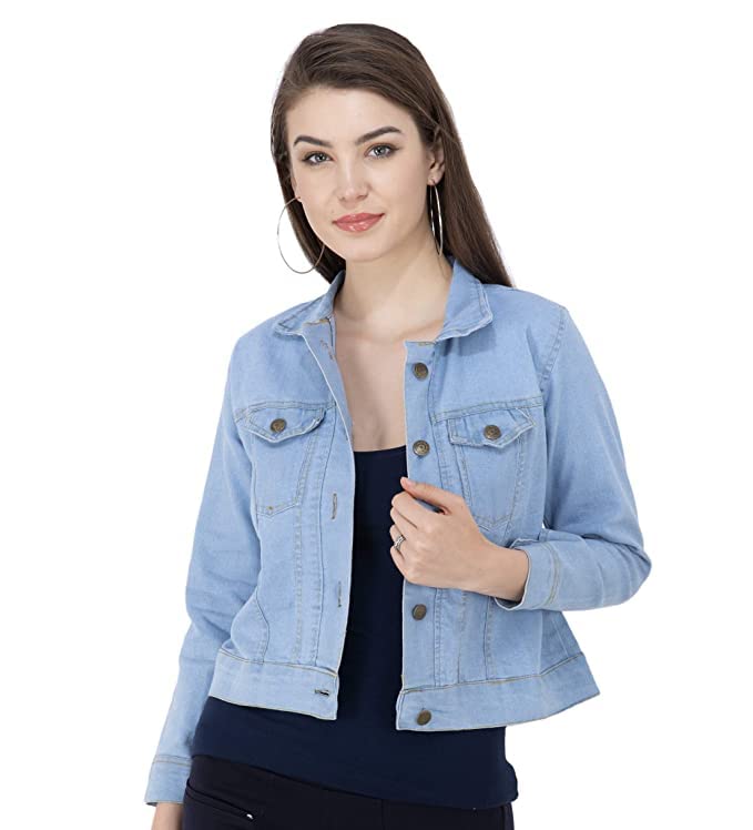 HIRIKSHIKA FASHION Full Sleeve Regular Fit Solid Women Denim Jacket (5XL, Light Blue) 5