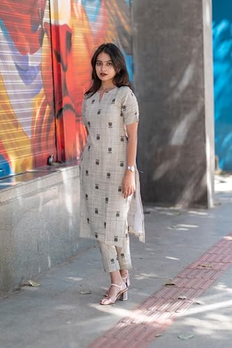 ANNI DESIGNER Womens Rayon Viscose Straight Printed Kurta with Pant (OCHI White_XXL_White_XX-Large)