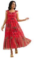Libas Womens Printed Chiffon Fit And Flare Dress For Women Coral
