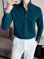 Greciilooks MenS Formal Button Down Shirt  Slim Fit Office Wear ShirtS For Men | Textured Long Sleeve Cotton Blend | Business