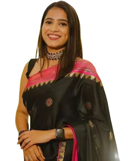 Flosive Womens Present Banarasi Soft Lichi Silk Saree Beautiful Jacquard Rich Pallu Design Work Zari Woven Kanjivaram Silk Styl