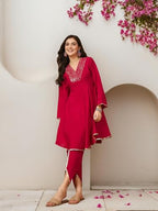 Ishin Women Sequin V-Neck Embellished Knee Length Flared Kurta With Dhoti Pants