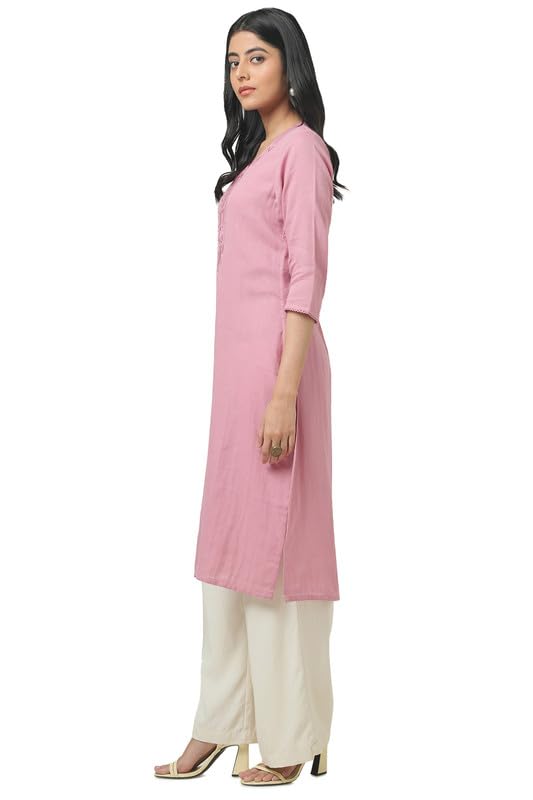 Soch Womens Pink Cotton Embroidered Kurta With Thread Work