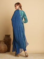 ANNI DESIGNER Womens Cotton Blend Straight Printed Kurta with Pant & Dupatta (Sharvi Blue_L_Blue_Large)