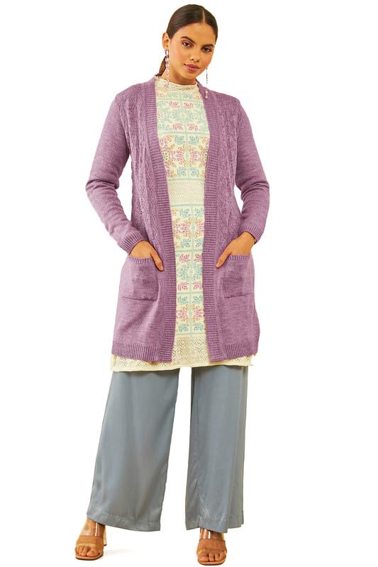 Soch Women Acrylic Chevron Pattern Knitted Open-Front Longline Shrug