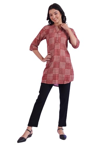 Aurelia Women'S Brown Printed Pure Cotton Straight Kurti (Size: L)-A30503-508832