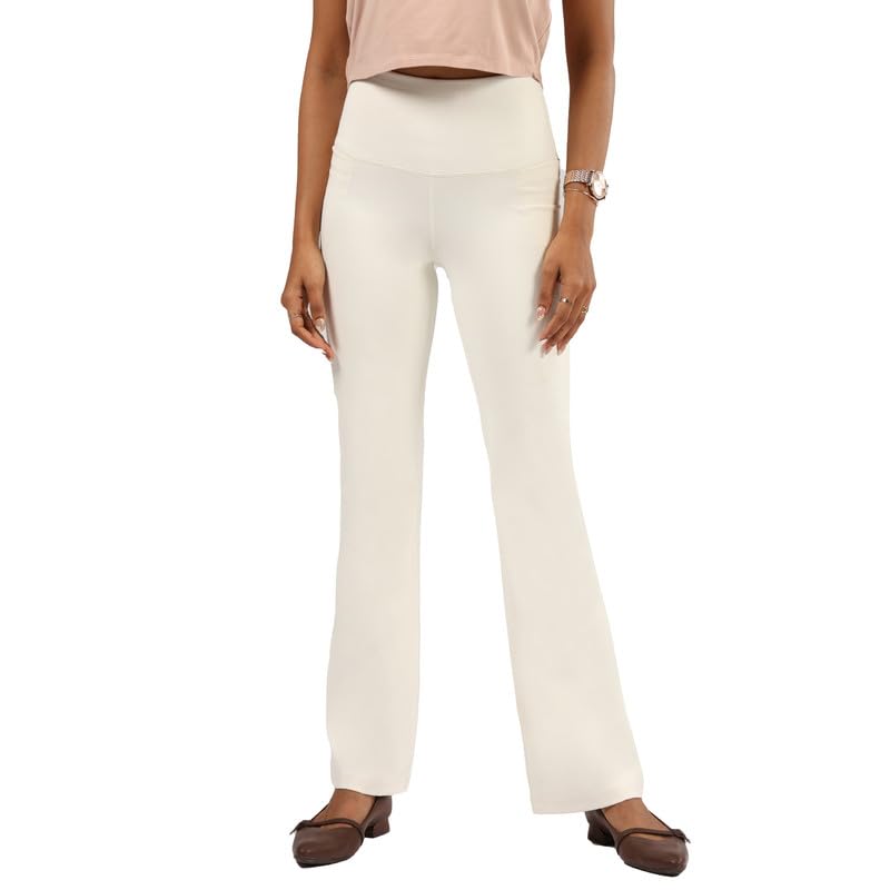 BlissClub Ultimate Flare Pants for Women Above 55 ft Tall | Ribbed Waistband, 4 Pockets | High Waist Trousers and Formal Pants 