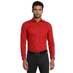 Turtle Men Giza Cotton Slim Fit Self Design Full Sleeve Formal Shirt Red