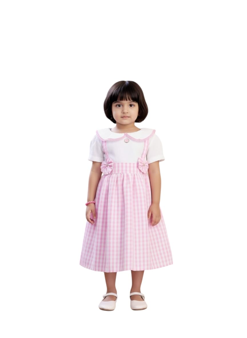 Aarika Girls Pink Colour Checks Print Cotton Frock-(2-8 Years)-(Oct_Dr-17318-Pink-22)