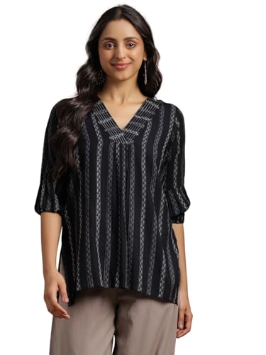 Libas Womens Woven Design Rayon Straight Kurti For Women Black
