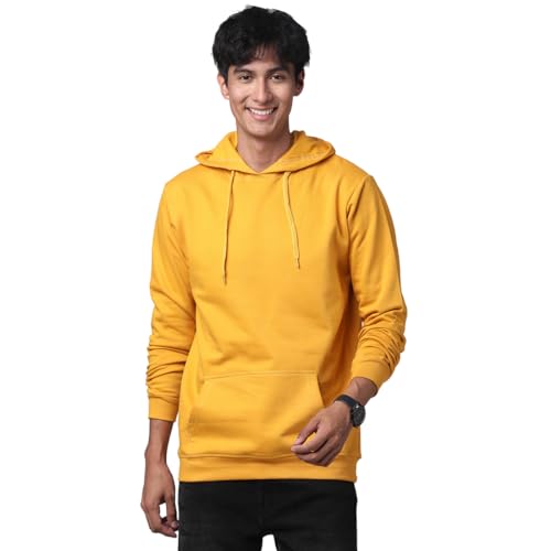 ADRO Mens Cotton Solid Hoodie Sweatshirts (H23-PLN-MU_Mustard_XL)