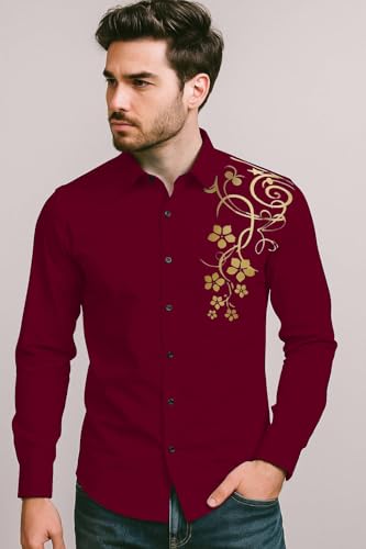 Zartha MenS Regular Fit Printed Pattern Cotton Blend Shirt With Collared Neck Long Sleeve And Standard Length | Shirt For Man M