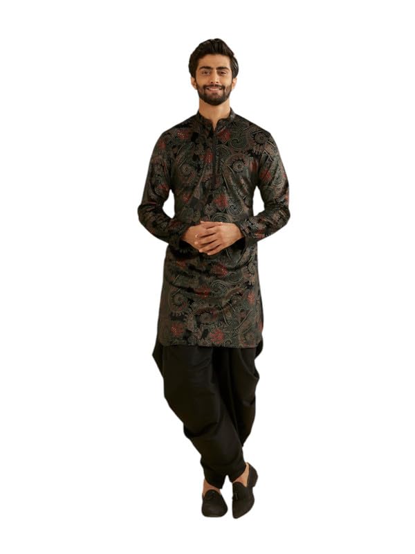 Manyavar MenS Velvet Digital Print Kurta Set (Black,Xxl)