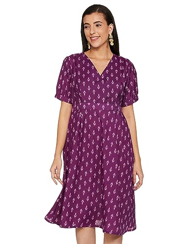 Ketch Polyester Womens Short Sleeve Regular Fit Dress Midi Kha1000037_Purple