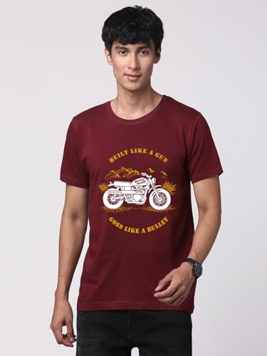 ADRO Mens Royal Bike Design Printed 100% Cotton T-Shirt - Regular Fit, Printed T-Shirts for Men (RN24-RYL-MR_Maroon_2XL)