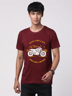 ADRO Mens Royal Bike Design Printed 100% Cotton T-Shirt - Regular Fit, Printed T-Shirts for Men (RN24-RYL-MR_Maroon_2XL)