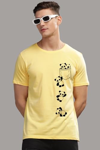 ADRO Tshirt for Men | Printed T Shirt for Men | 100% Cotton T-Shirt |Printed T Shirt | T-Shirts | RN24-POC-LY-M Light Yellow