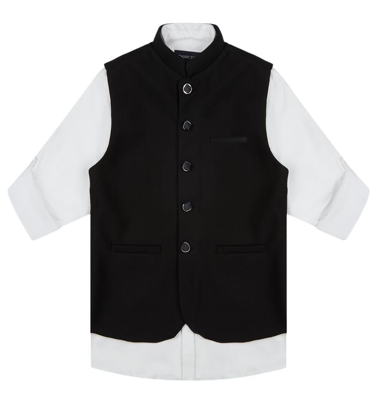 Charchit Boys Traditional Plain Nehru Jacket With Shirt 15-16
