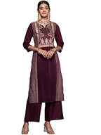 Ziyaa Women'S Purple Chinon Straight Kurta Palazzo Set (Zikuch3965Andpl-M)