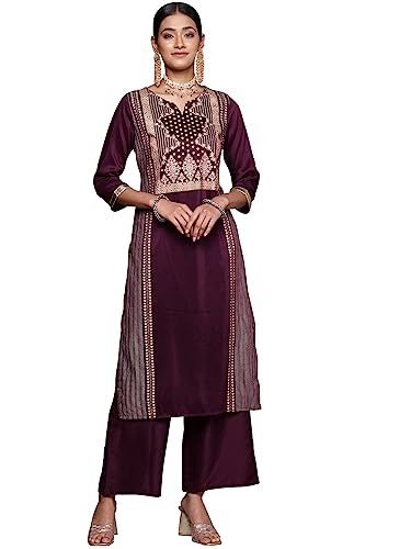 Ziyaa Women'S Purple Chinon Straight Kurta Palazzo Set (Zikuch3965Andpl-M)