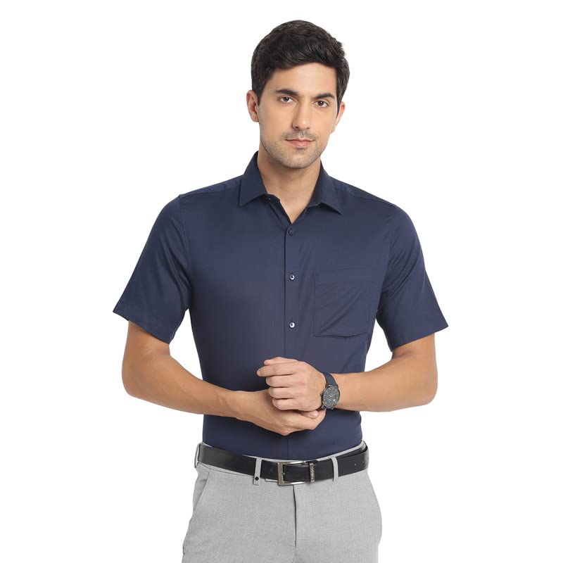 Turtle Men Pure Cotton Dark Blue Self Design Regular Fit Formal Shirts