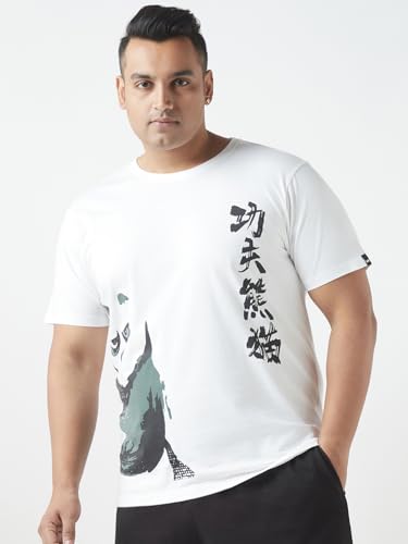 Bewakoof Plus Official Kung Fu Panda Merchandise MenS Graphic Print Regular Fit Half Sleeve Round Neck Cotton Plus Size T-Shirt