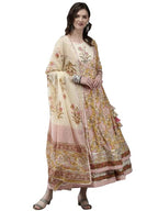 Ishin Women'S Yellow & Off White Embroidered Anarkali Kurta Set With Dupatta & Jacket
