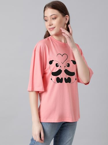 KOTTY Womens Cotton Blend Printed Oversized T-Shirts