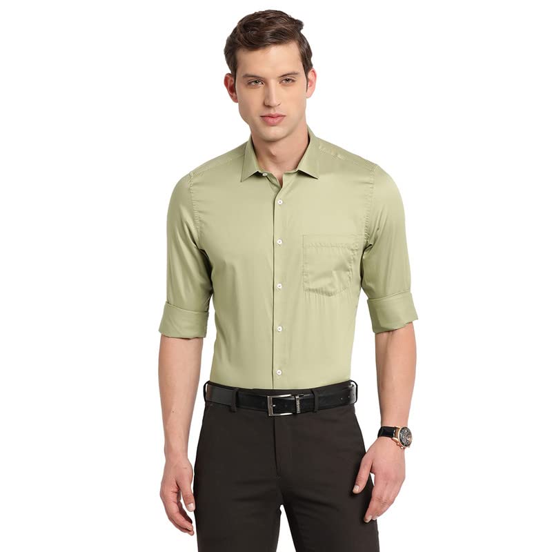Turtle Men Green Pure Cotton Solid Slim Fit Formal Shirts