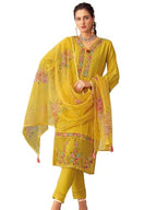 Varanga Women Floral Motif Thread Embroidered & Orangza Lace Detailed Kurta With Trouser & Dupatta