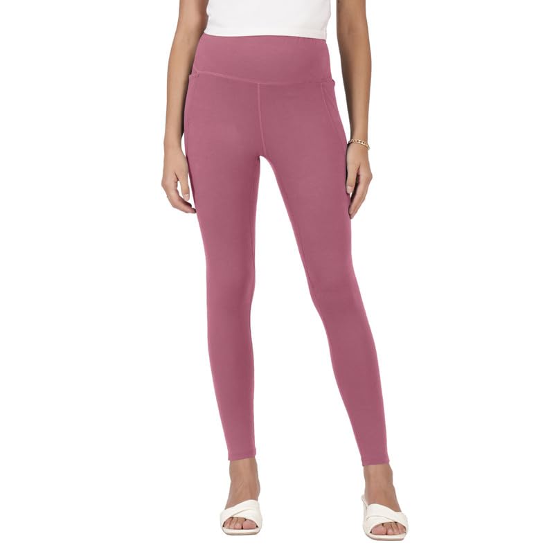 BlissClub Women Groove-in Cotton Leggings | High-Waist | Ankle Length | Adjustable Inner Drawcord | 2 deep Side Pockets | Cotton