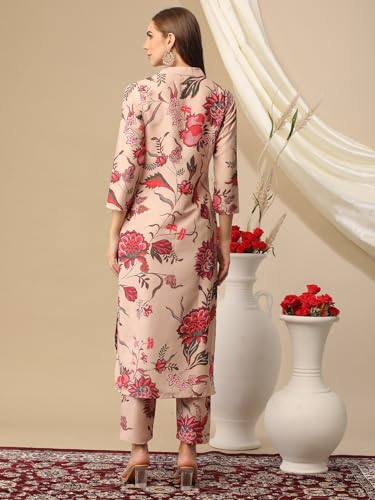 ANNI DESIGNER Womens Cotton Blend Straight Printed Kurta with Pant (Theo Beige_XXL_Beige_XX-Large)