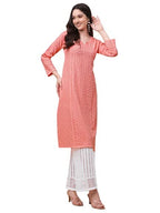 Gufrina WomenS Viscose Rayon Kurta & Palazzo Set With Notch Neck Chikankari Embroidery Work 3/4Th Sleeves Regular Fit And Calf 