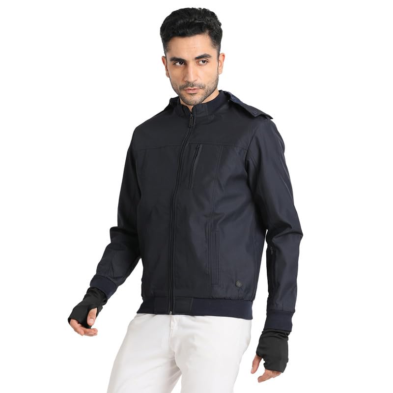 Turtle Men Cotton Stretch Navy Blue Plain Regular Fit Full Sleeve Casual Windcheater