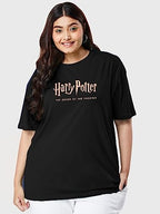 Bewakoof X Official Harry Potter Merchandise Womens Order of The Phoenix Graphic Printed Cotton Jersey Plus Size T-Shirt - Over