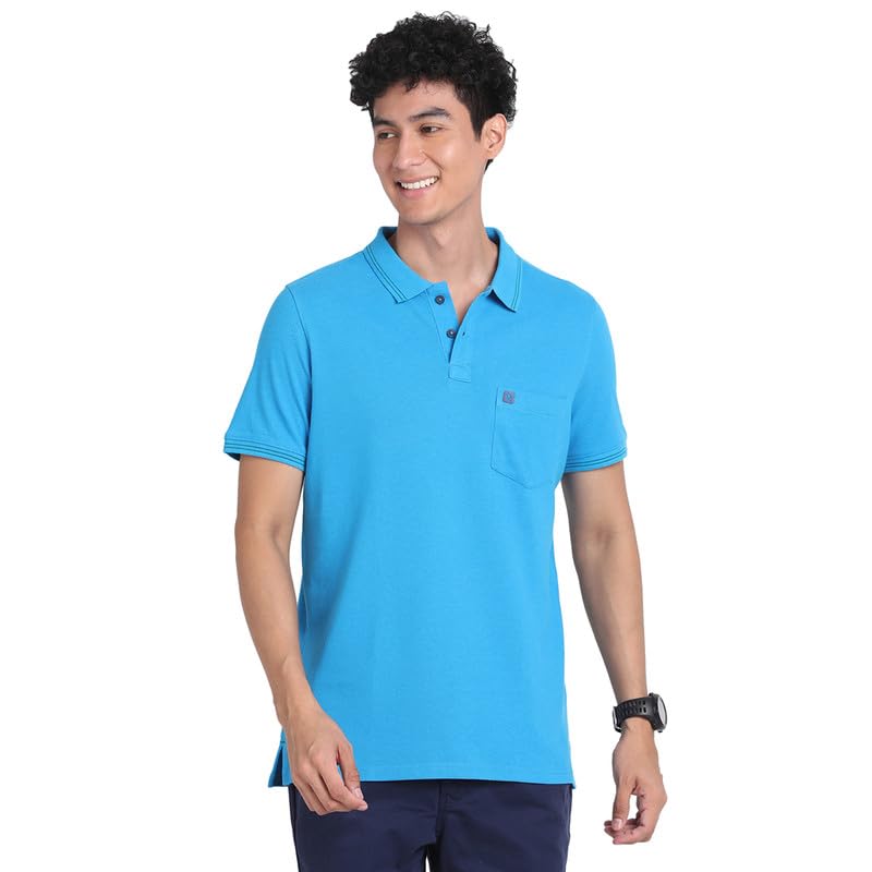 Turtle Men Poly Cotton Blue Plain Polo Neck Half Sleeve Casual Essential T-Shirt