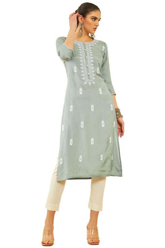 Soch Women Muslin Floral Embroidered Straight Kurta