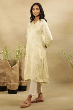 W For Woman Folksong By W Women Yellow Festive Floral Print Viscose A-Line Kurta