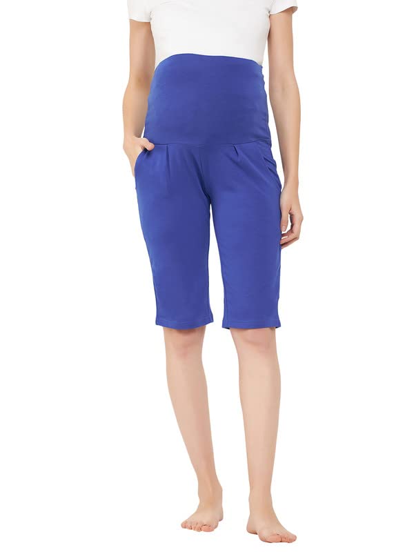 Clovia Womens Cotton Chic Basic Maternity Shorts (LB0210P08_Blue_XL)