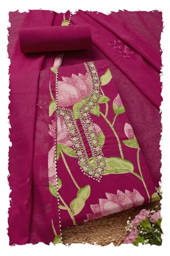 Soch Women Cotton Floral Print Unstitch Dress Material with Cutdana
