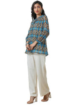 Soch Womens Olive Tie-Up Neck Printed A Line Chiffon Tunic
