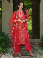Libas WomenS Georgette Kurta Sets (27378_Red