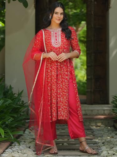 Libas WomenS Georgette Kurta Sets (27378_Red