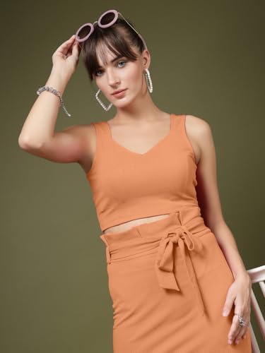 OOMPH! Stretchable Sleeveless Crop Top, Orange, mt958