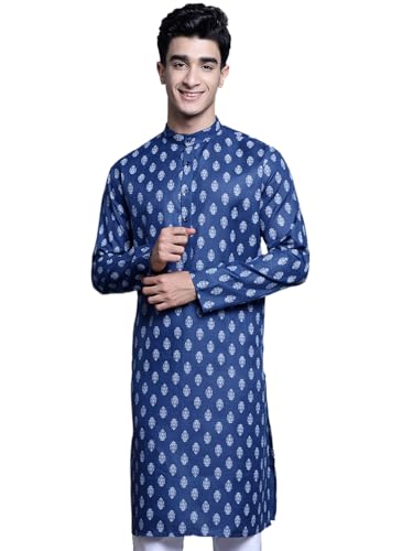 Jompers MenS Cotton Floral Printed Kurtas (Navy, Xxl)