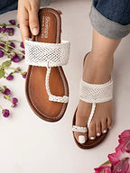 Shoetopia WomenS Wedge Heel Kolhapuris, White